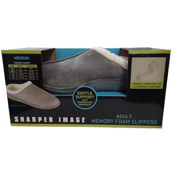 Ultra-Soft Memory Foam Slippers Gray Sz Adult M Unisex Sharper Image New in Box - Picture 4 of 8